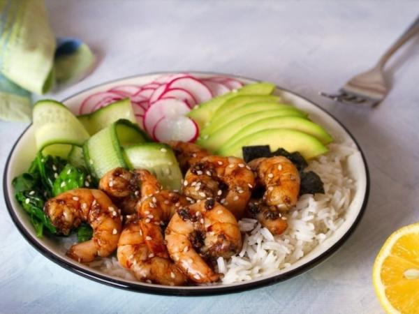 Honey king prawns (served with steamed rice) * photo