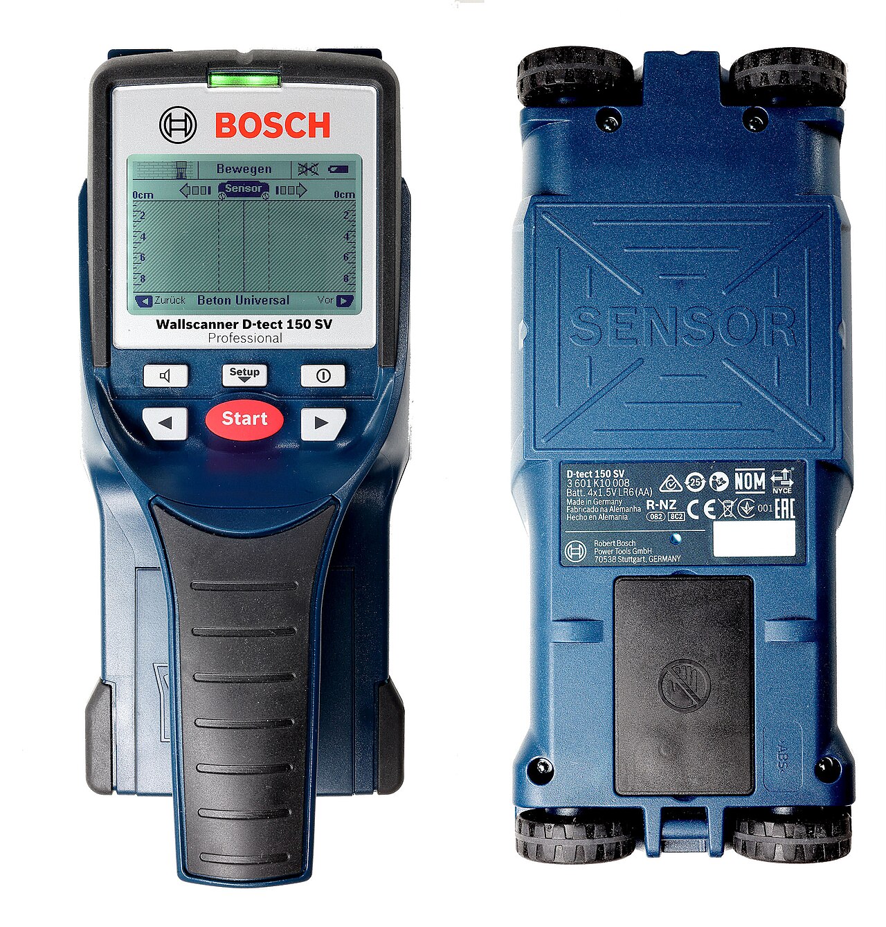 Handheld wall scanner shown from the front with its display and from the back with sensor wheels photo_0 Handheld wall scanner shown from the front with its display and from the back with sensor wheels photo_0
